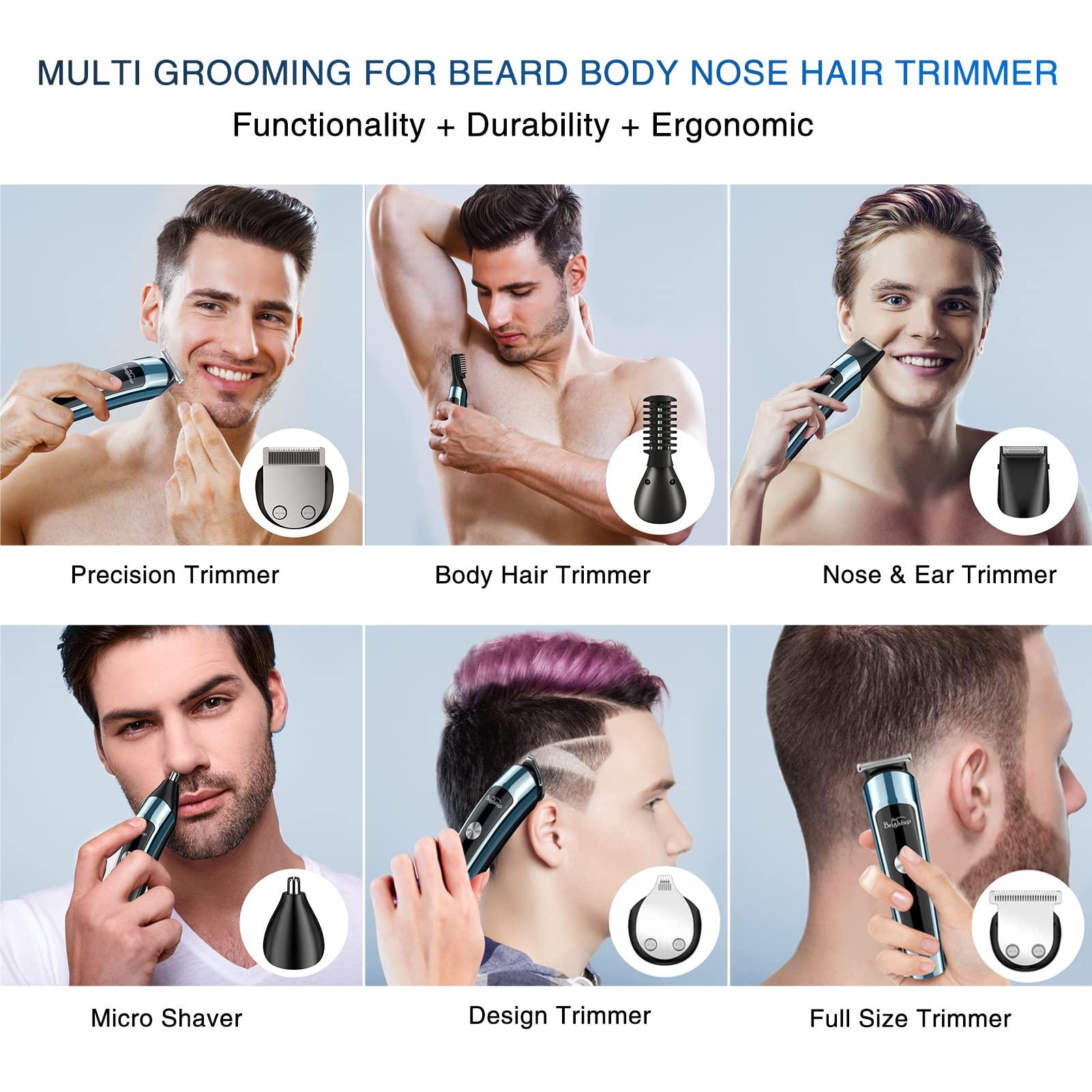 Brightup Brightup Beard Trimmer, Upgraded Hair Clippers Hair Trimmer for Men, Cordless Washable Body Mustache Nose Facial Cutting Groomer, Electric Shaver All in 1 Grooming Kit, USB Rechargeable & LED Display