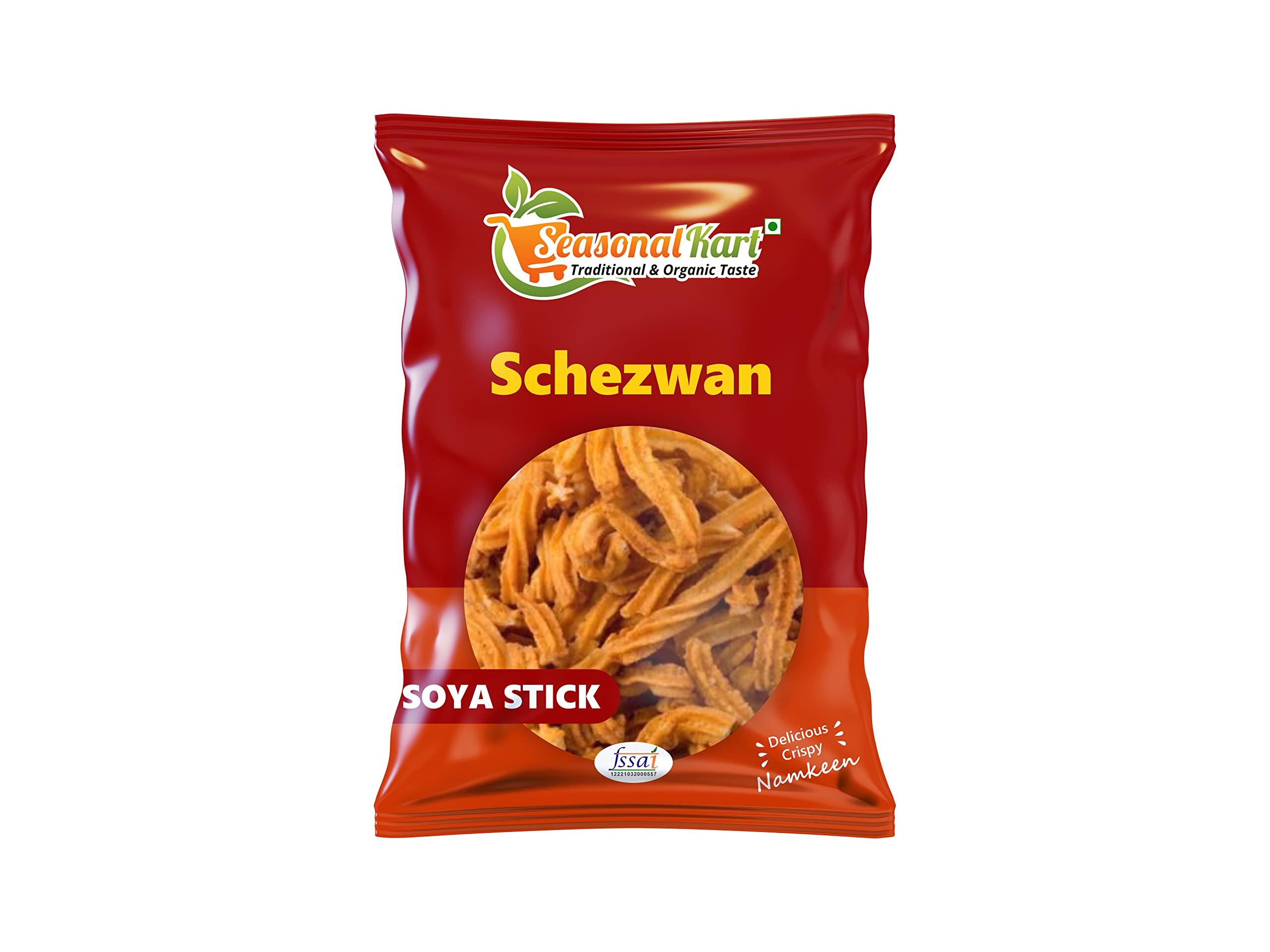 Seasonal Kart Seasonal Kart Schezwan Soya Soya Stick Namkeen Schezwan Soya Masala Flavour| Snacks Soya Sticks Schezwan Soya Flavour (400 Grams)