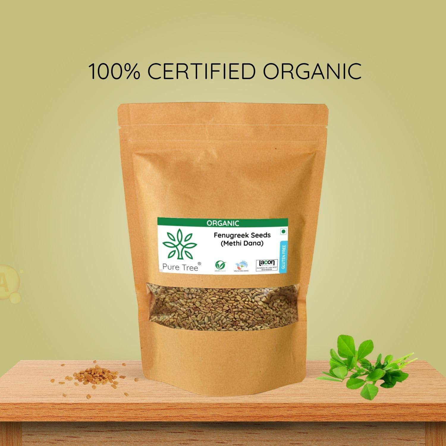 Pure Tree Pure Tree Certified Organic Methi Dana | 400 g | Organic Fenugreek Seeds | Methi Seeds Whole Spices | Menthulu Seeds | Vendayam | Rich in Aroma and Flavour