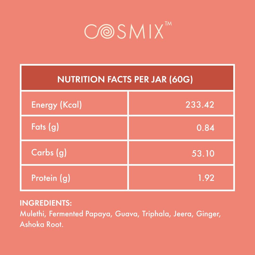 cosmix Cosmix My Happy Gut | PREBIOTICS & PROBIOTICS - Promotes healthy gut microbiome| Mulethi & Triphala Powder | Helps with Acidity, Digestion & Bloating| No Preservatives| 60g-40 servings (Pack of 1)