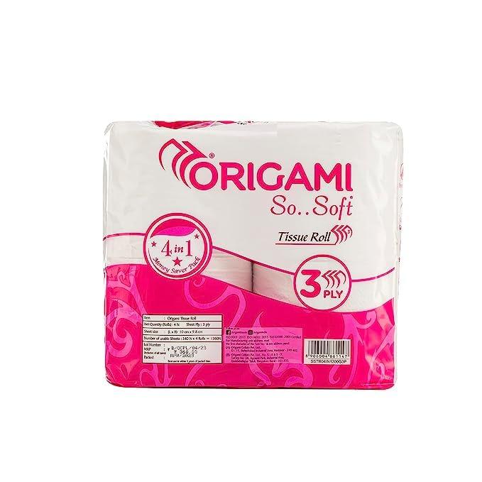 Origami Origami 3 Ply Toilet Tissue Paper Roll Pack of 4 x 12 in a Carton 340 Pulls (Total 48 Rolls, 16320 Sheets)