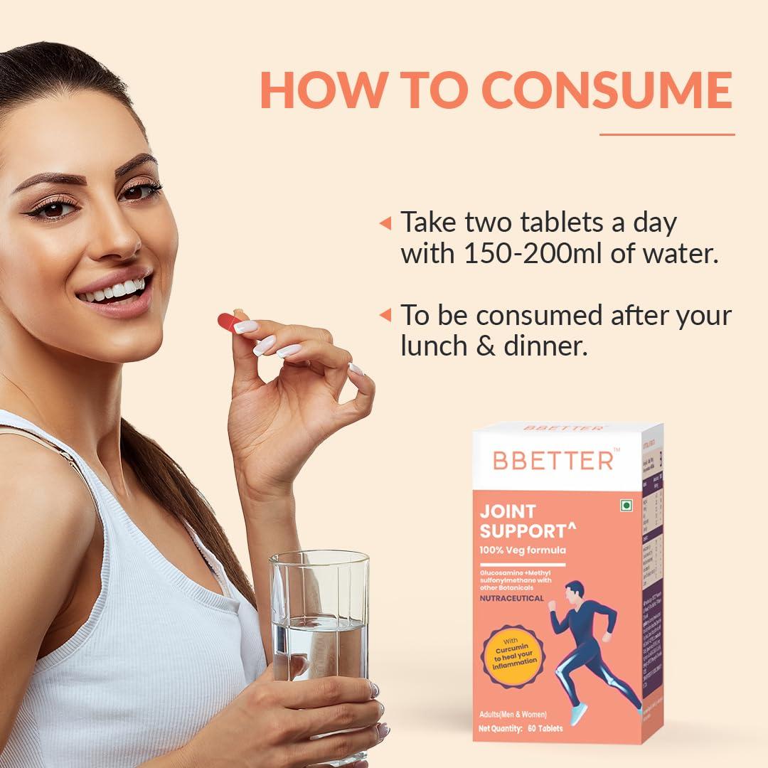 BBETTER BBETTER Joint Support Supplement - 100% Veg Formula with Veg Glucosamine, Boswellia Serrata, Veg MSM, Ginger, Rosehip extract and Curcumin for Women and Men (pack of 3)