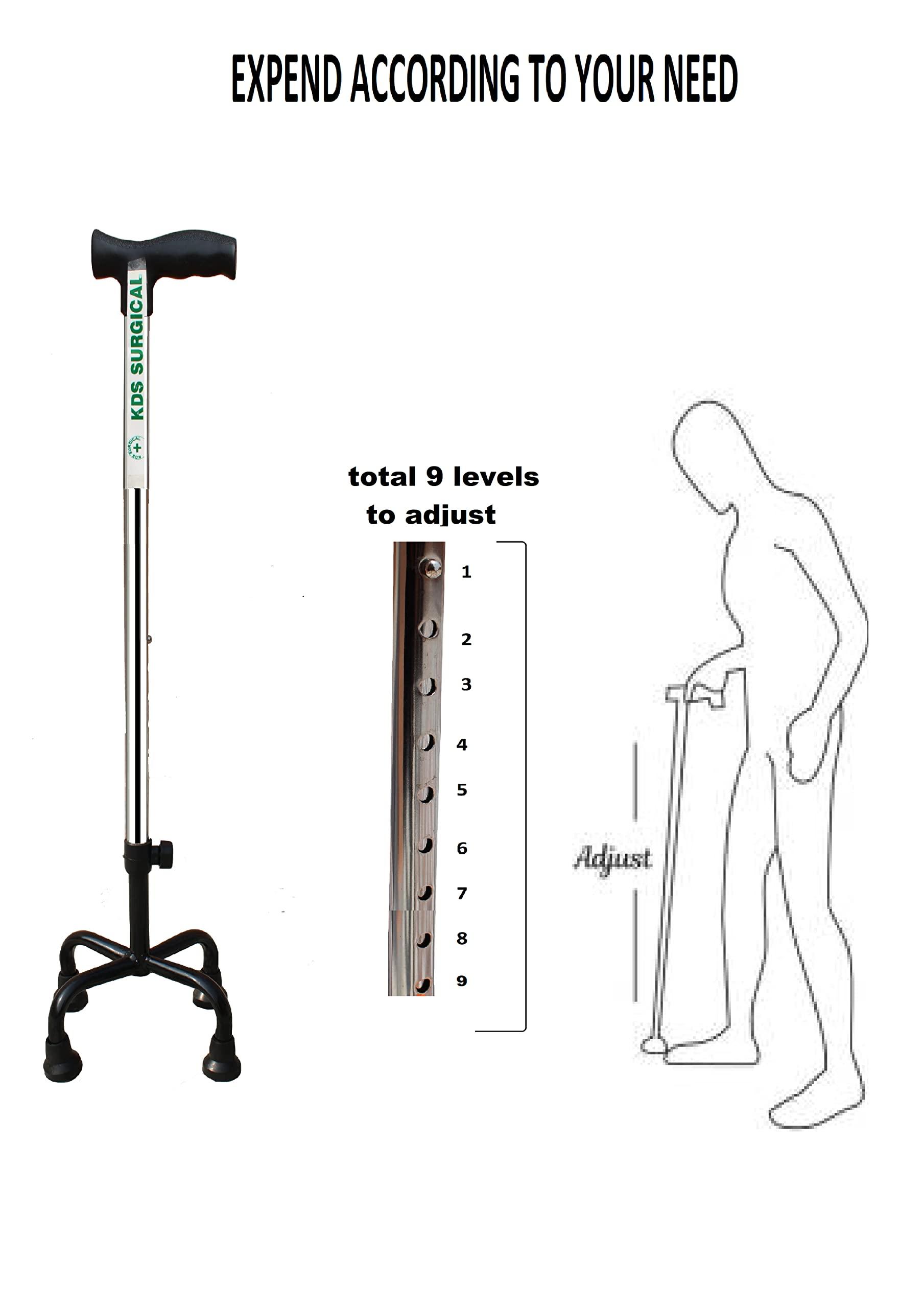 KDS SURGICAL Kds Surgical 4 Leg Black Adjustable Height Crutch Handle Walking Stick for Unisex