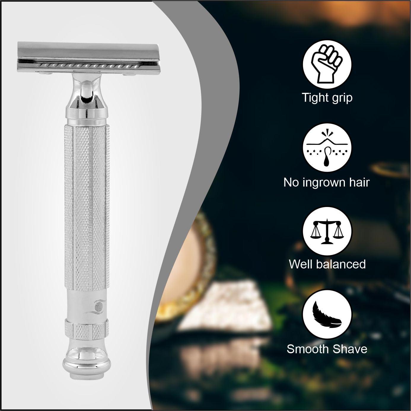 PEARL PEARL Men Shaving Double Edge Safety Razor L-55 (Close Comb+Open Comb,Chrome)