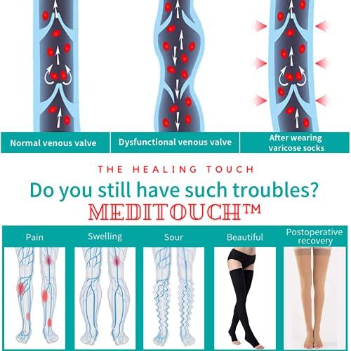 Meditouch MediTouch™ Varicose veins Stockings for Women Men- Optimum Compression Stocks Improve Circulation Recommended by Dr. for Pain relief -Open Toe- Pair (THIGH LENGTH, Small)