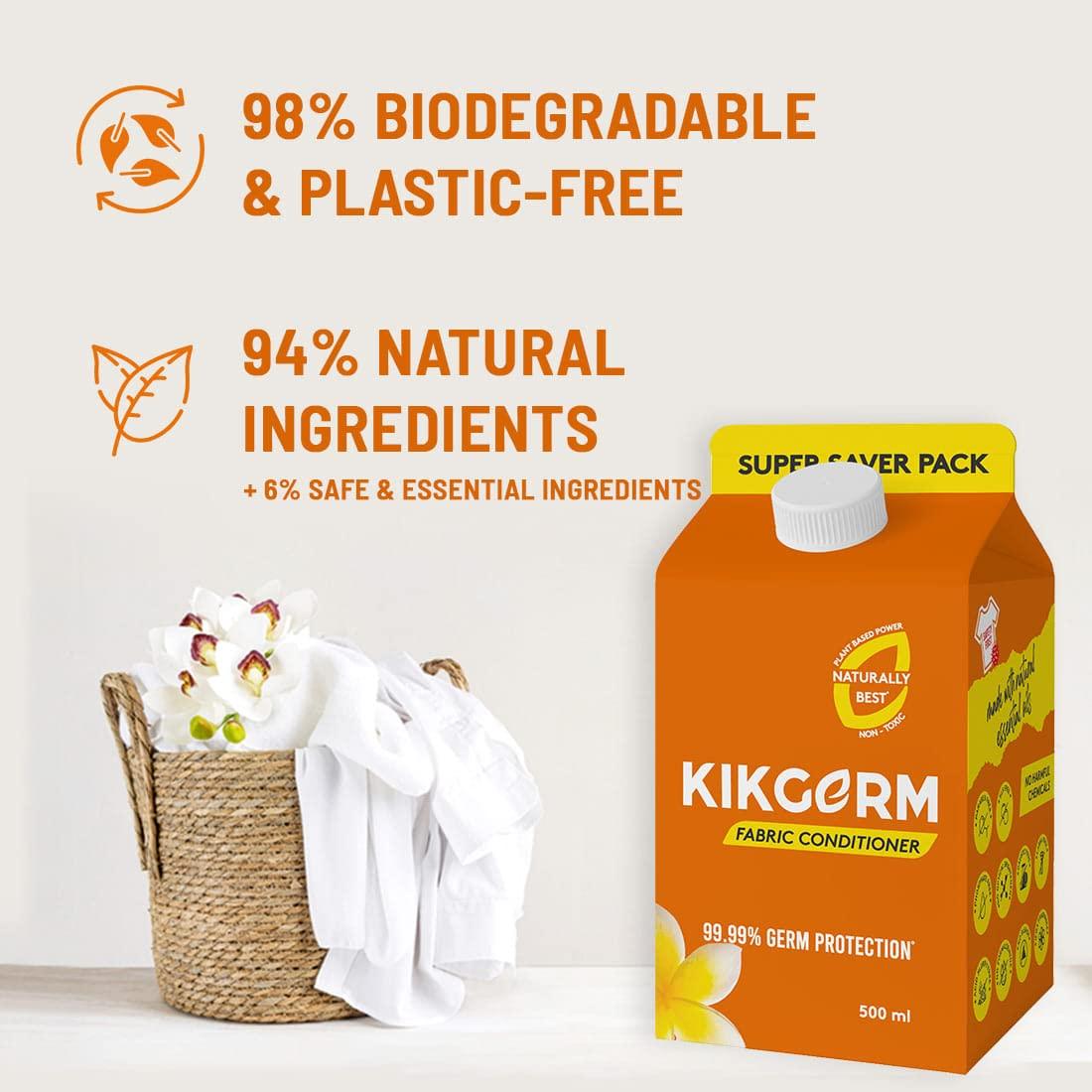 KIKGERM Kikgerm Plant Based Fabric Conditioner & Fabric Softener - Natural, Eco-friendly, Non-toxic, Chemical-free, Biodegradable - Kids Safe, Skin Safe - Long Lasting Fragrance & Softness - 500ml(Pack of 1)