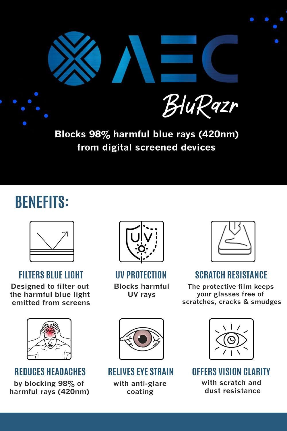 AEC AEC Profuse2 Unisex Reading Glasses +1.75 Power Full Rim Dual-Tone Plastic Frame BlueRazr Blue Light Blocking Lenses Single & Multi-Focus Vision With Soft Sleeve Case for Men & Women (CharcoalBurby)