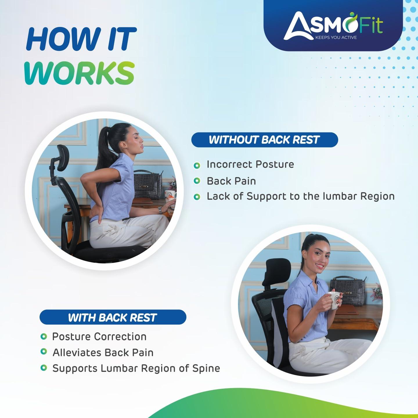 Asmofit Asmofit Lower Back Pain Orthopedic Backrest Pillow Posture Memory Foam Back Rest Lumbar Support Cushion Sciatica, Spine Pain Relief - Ideal for Home, Office, Chair, Car, Travel (Black Grey)