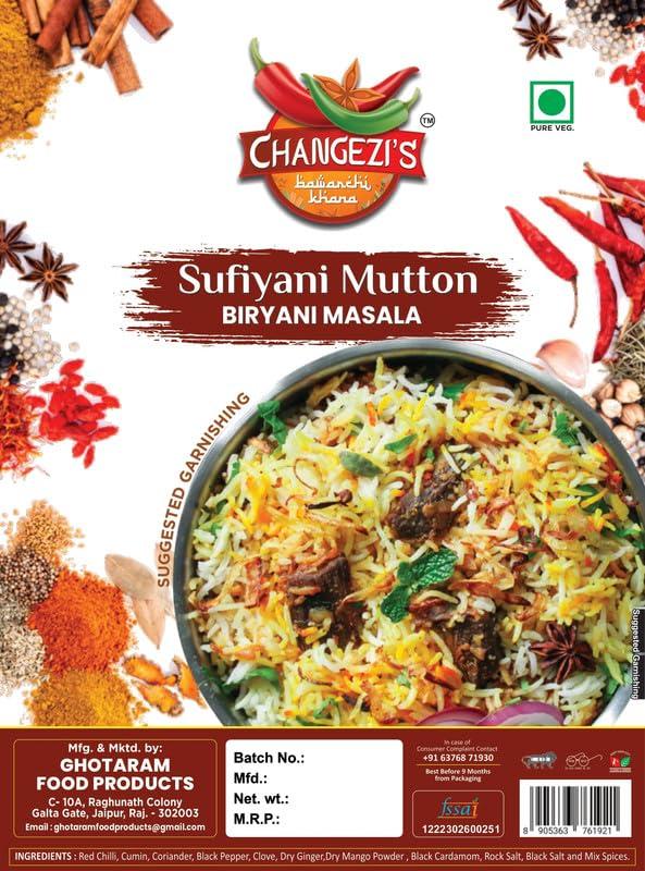 CHANGEZI\'S bawarchi khana Changezi\'s MASALA Biryani Masala/BIRYANI MASALA/SHAHI Sufiyani Biryani Masala/Meat Mutton Dum Biryani Masala | SOFIYANI BIRYANI MASALA/Mutton Lamb BIRYANI MASALA | Rich Spices-190Gx2Pk