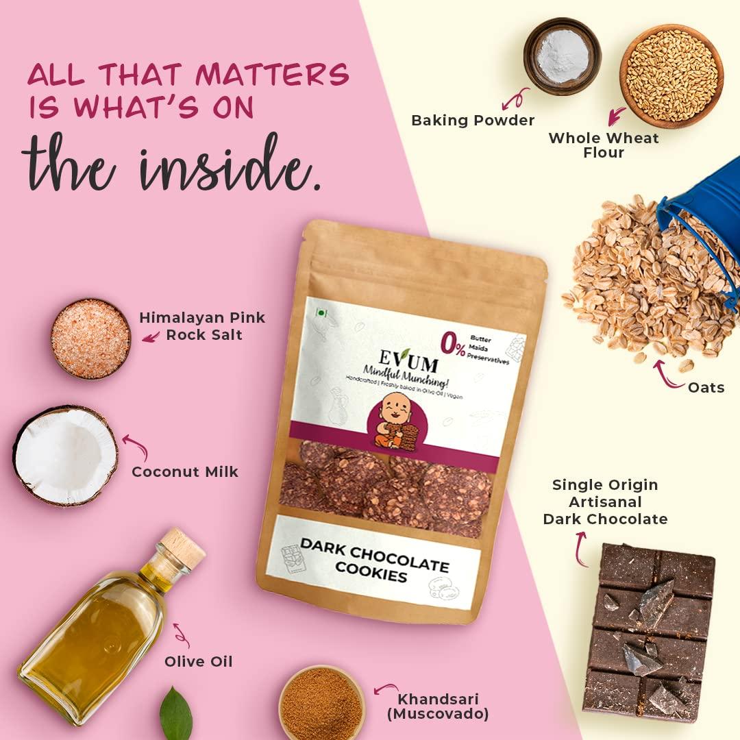 EVUM EVUM Dark Chocolate Cookies (500 gm) | Premium Handmade Vegan Cookies | Healthy & Tasty Snacks | Freshly Baked Guilt Free Chocolate Cookies | No Maida | No Refined Sugar | No Preservatives