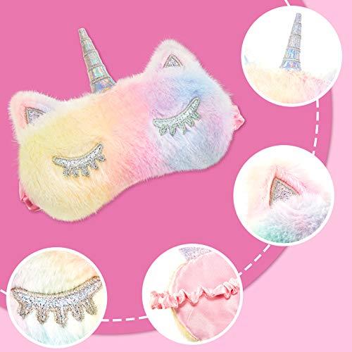 Geyoga 3 Pieces Plush Sleeping Eye Cover Bunny Eye Blindfold Cat Sleep Eye Cover Unicorn Sleeping Eye Shade Soft Funny for Kids Girls and Adult Travel (Unicorn Style)