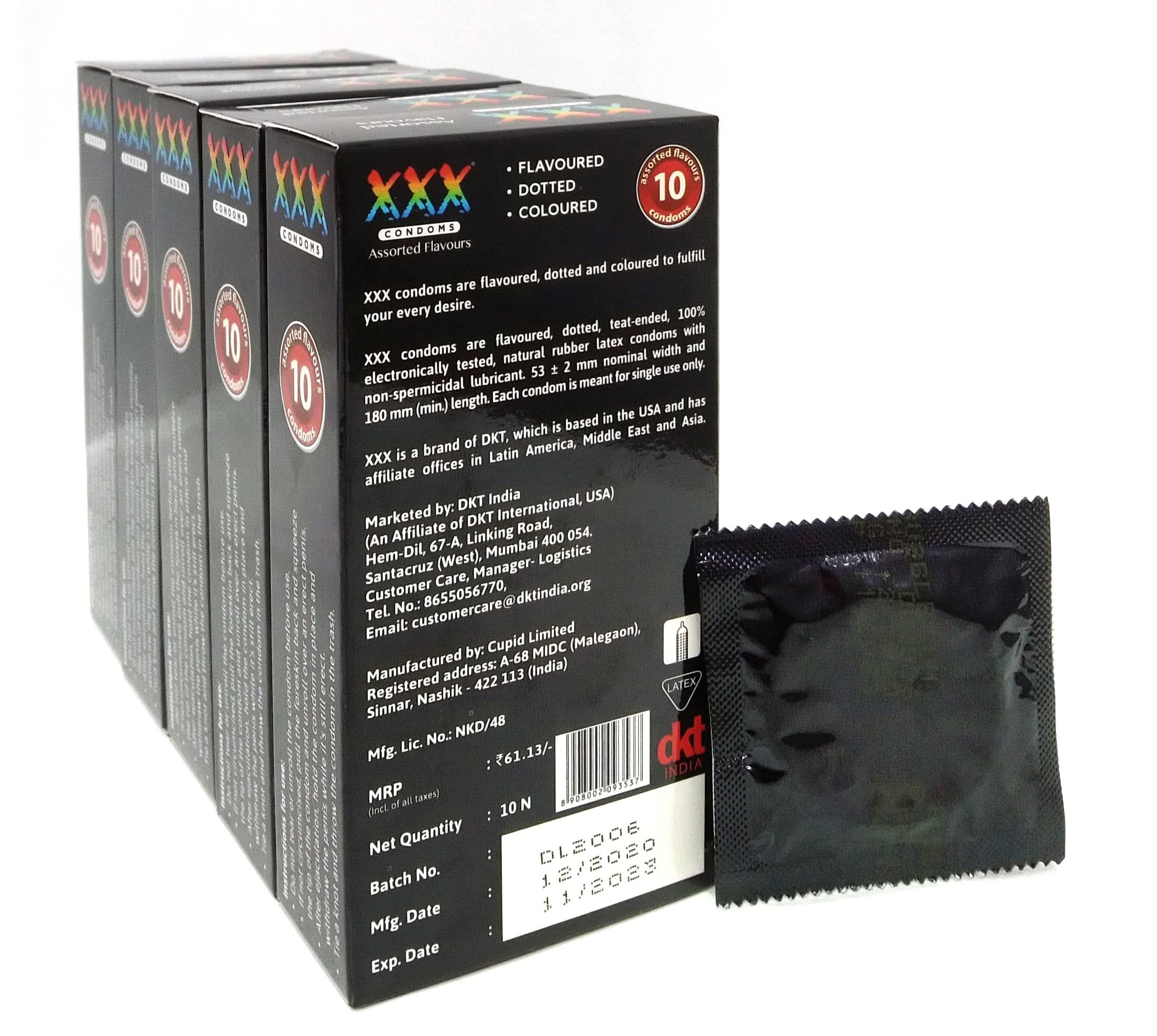 dkt dkt XXX 10S Assorted Flavored Extra Dotted Condoms for Men For Extra Stimulation and Suitable for use with Lubes and Toys Pack of 50 Condoms