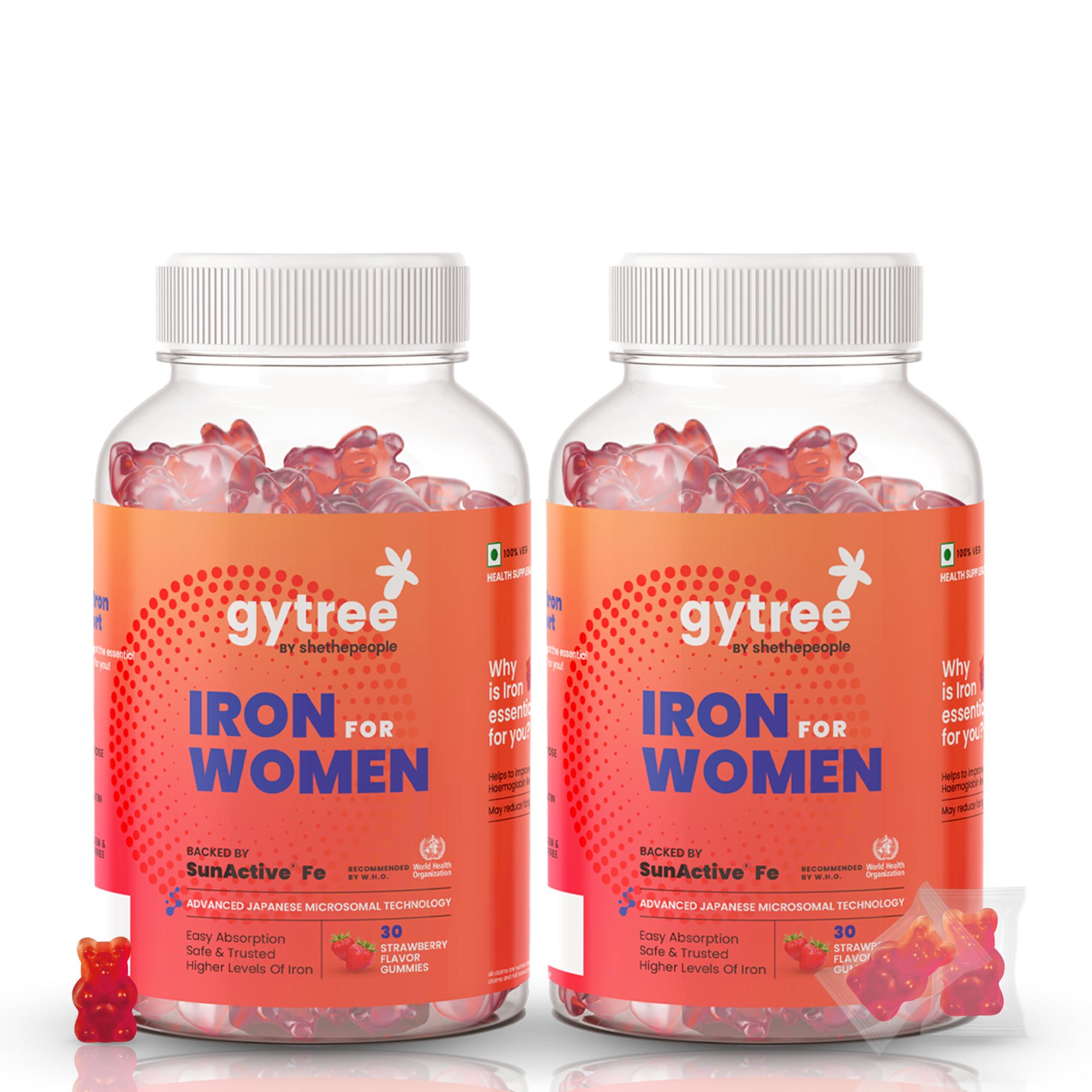 Gytree Gytree Iron Gummies for Women with W.H.O. Recommended SunActive Fe | Pregnancy Safe Clinically Proven Iron Supplement For Women | Boosts Haemoglobin & Body Immunity |Helps Treat Anaemia (Pack of 60)