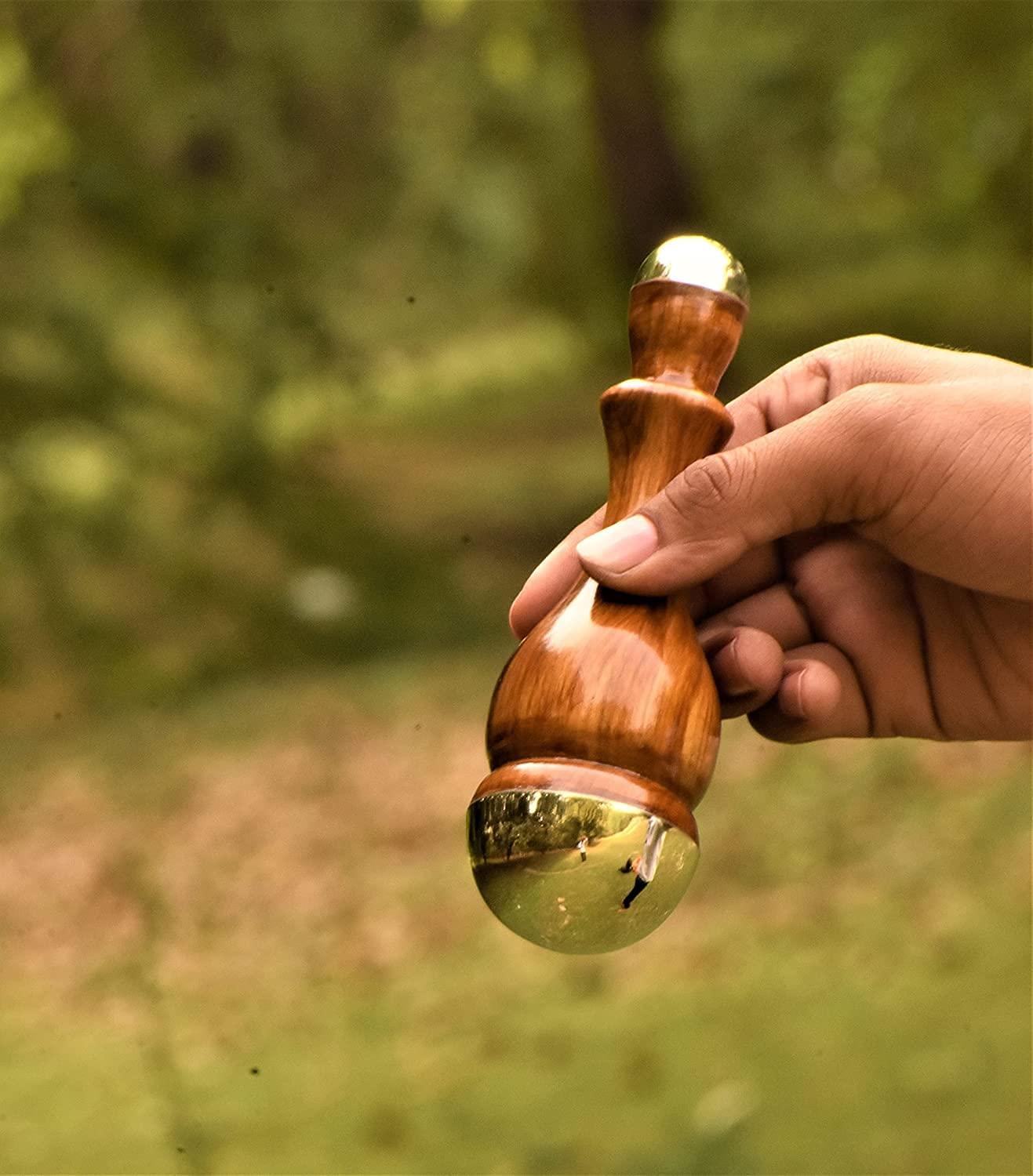 HEALTHANDWEALTH HealthAndWealth Detox Bronze Kansa Wand Body and Foot Massager | Unique Design - 2 in 1 Massager with Two Different Sizes of Kansa Cups. Comfortable Grip