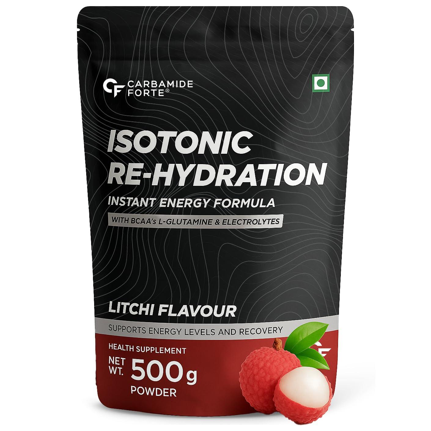 Carbamide Forte Carbamide Forte Isotonic Powder | Pre Workout Supplement For Men And Women| Instant Energy Drink for PreWorkout | Electrolytes Powder with added BCAA & L Glutamine - Litchi Flavour - 500g (Pack of 1)