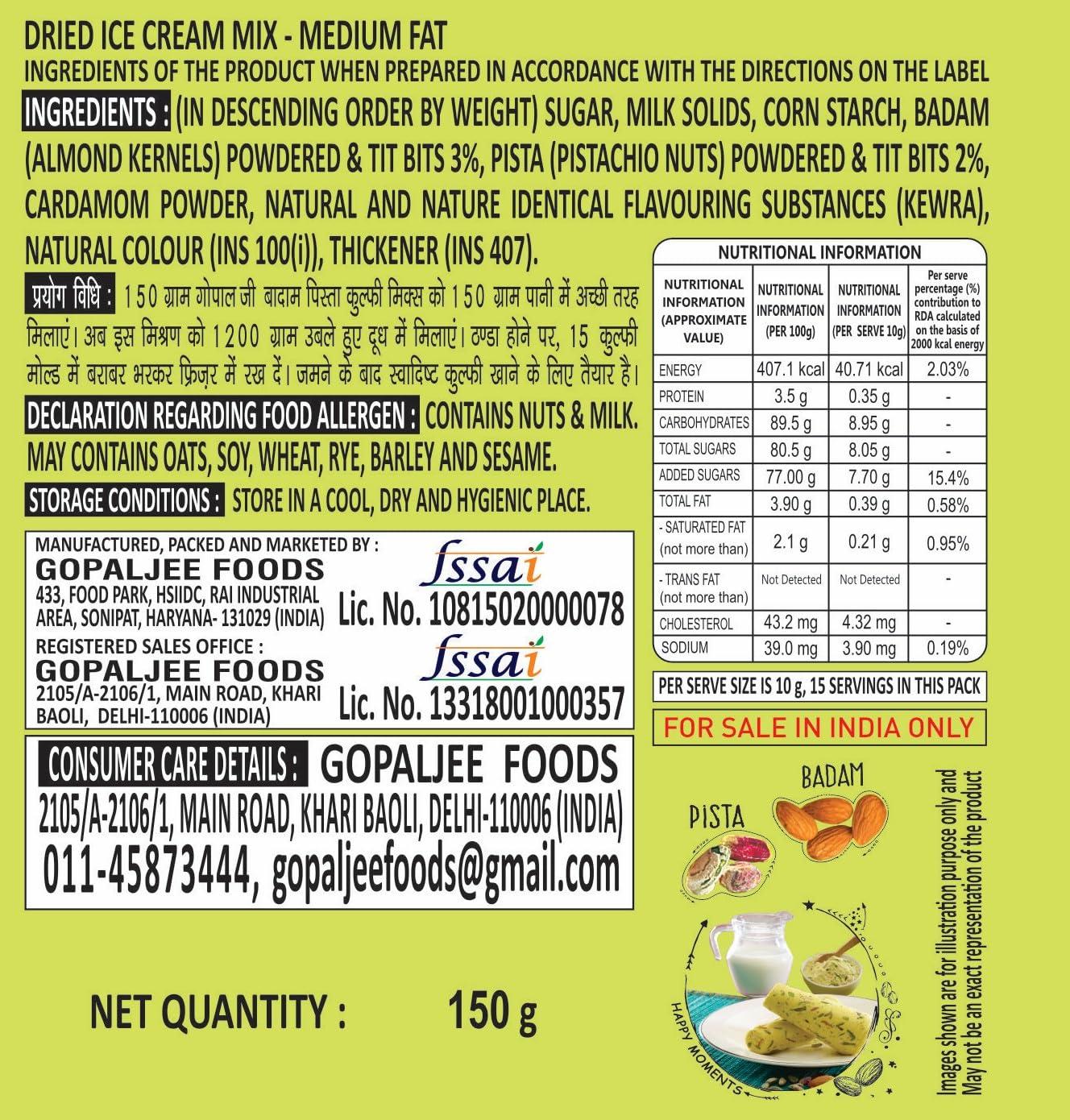 GOPAL JEE GOPAL JEE Kulfi Mix Powder (Badam, Pista Flavour) 150g