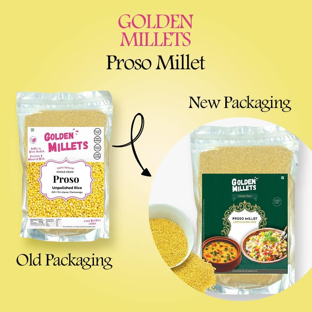 GOLDEN MILLETS GOLDEN MILLETS Proso Millet Unpolished Rice |100% Gluten Free & Natural |High Protein & More Fiber (Pack of 5, 1000)