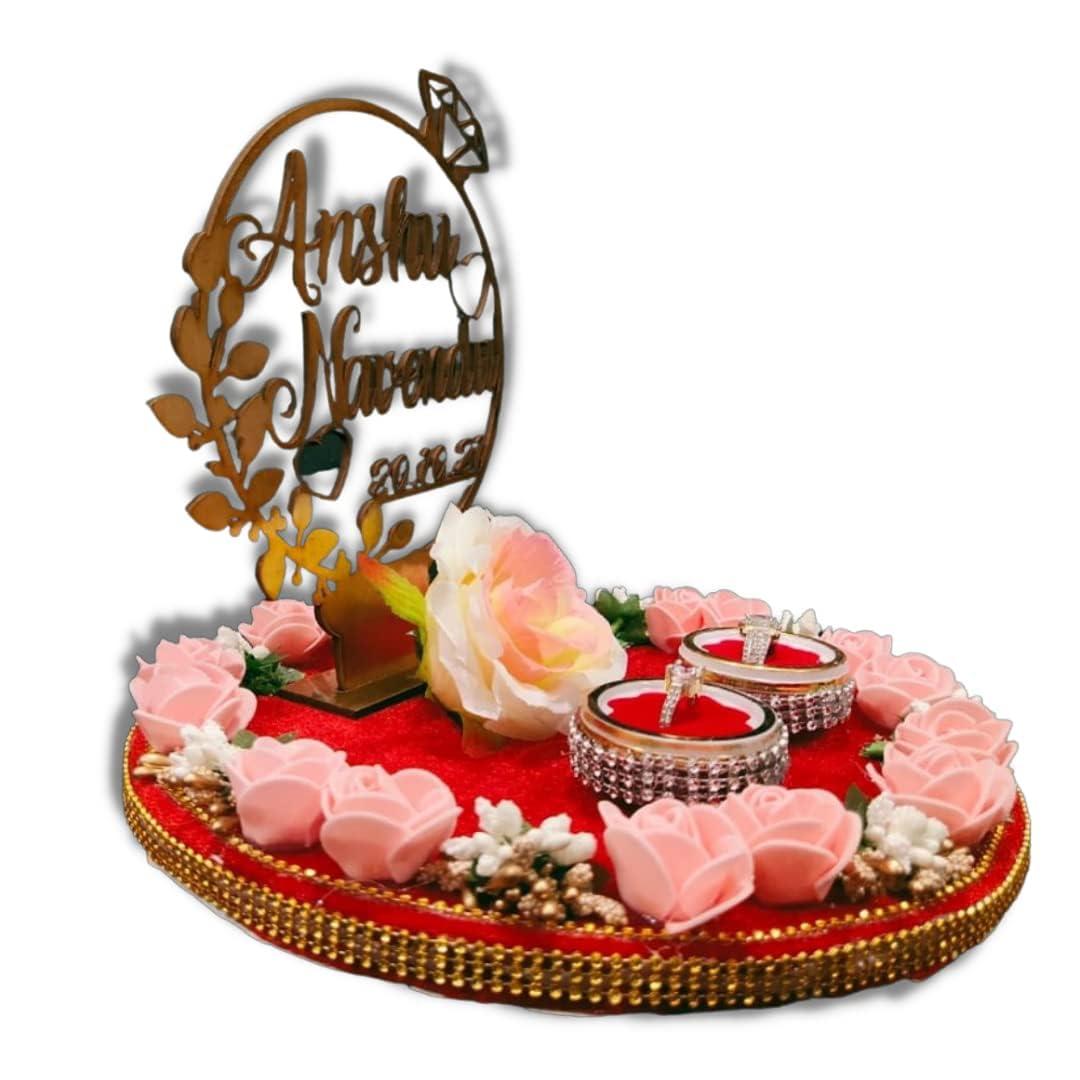 Unique Palette Unique Palette Customized Engagement Ring Thali | Wedding Ring Platter with Name | Marriage Dcor | Engagement Tray