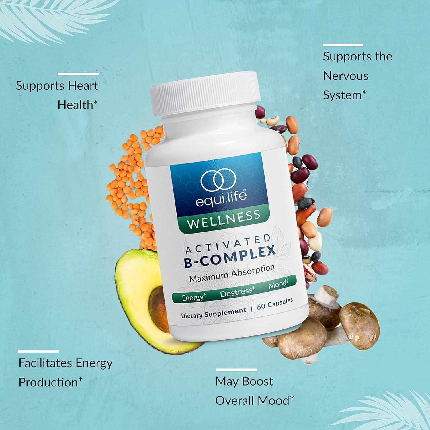 DESOFICON Equilife - Activated B-Complex, Super B-Complex Dietary Supplement, Mood & Energy Support, Formulated for Increased Absorption, Promotes Hair, Skin, & Nail Health, Non-GMO, Vegan (60 Veggie Caps)