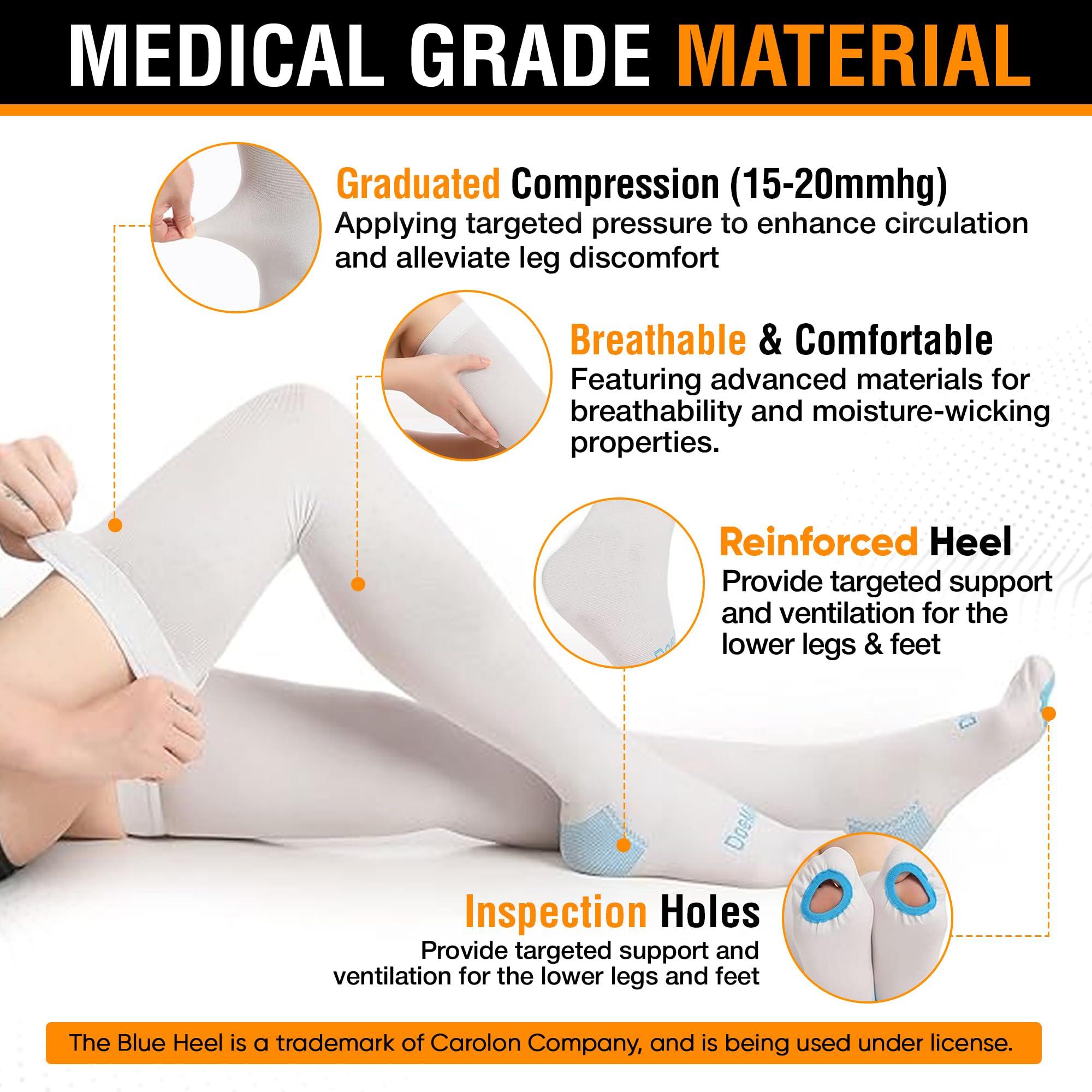 Doc Miller Doc Miller Thigh High Anti Embolism TED Surgical Stockings Compression Socks - Graduated 15-20mmHg Support Hose for Women Men, White, Large