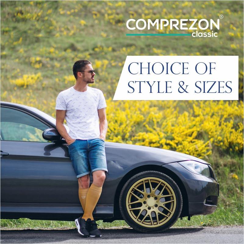 Comprezon Comprezon Classic Lycra Medical Compression Stockings | Class 2 Compression | Below Knee Length | Pain Relief & Swelling Reduction | Compression Socks for Men and Women | Varicose Veins Stockings (Medium)