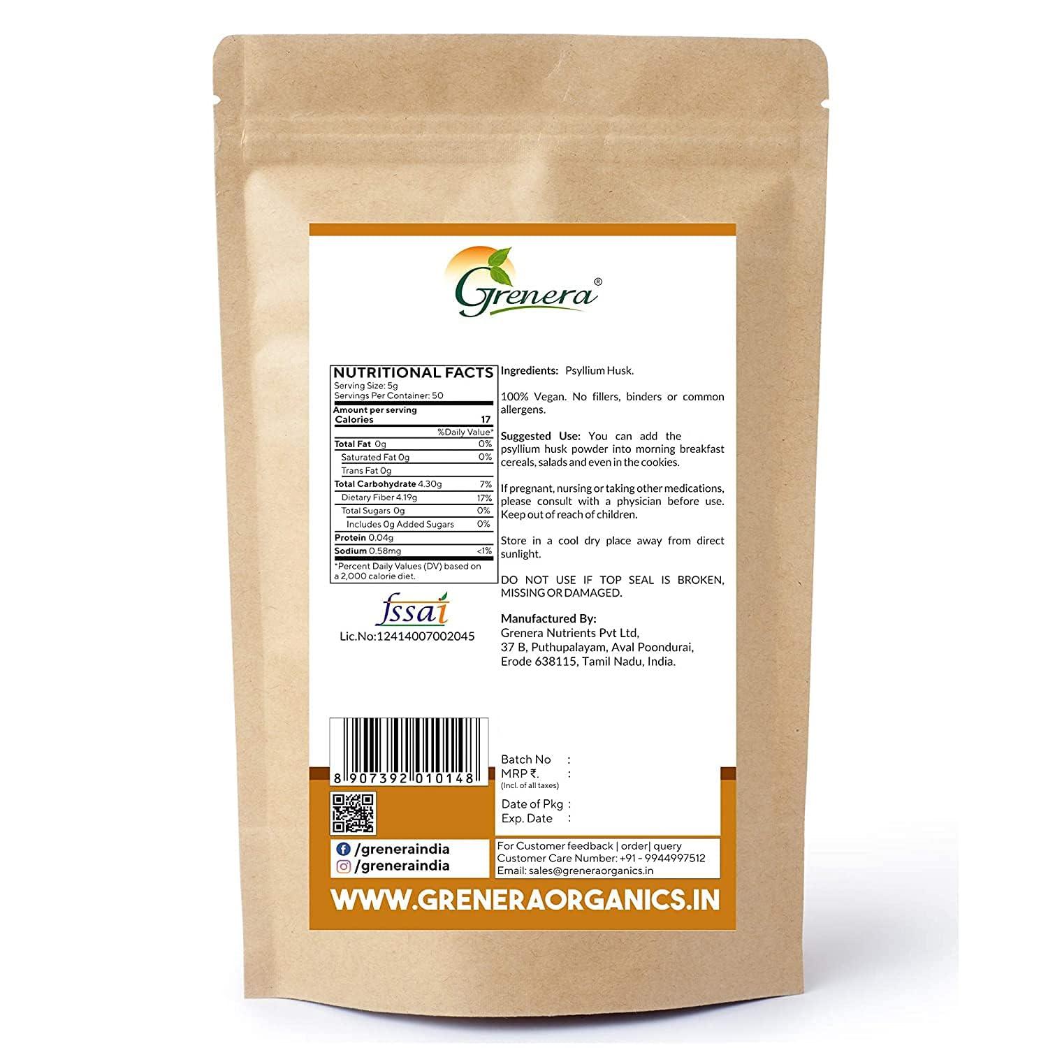 GRENERA Grenera Psyllium Husk Powder | Isabgol (Bhusi) Fiber Supplement | Perfect for Keto Bread and Gluten Free Baking 250g