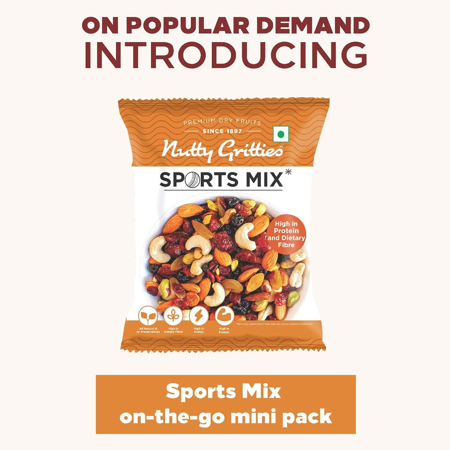 NUTTY GRITTIES Nutty Gritties Sports Mix (Almonds, Cashews, Pistachios, Cranberries, Blueberries, Raisins), Pack of 10-30g Each, 300g