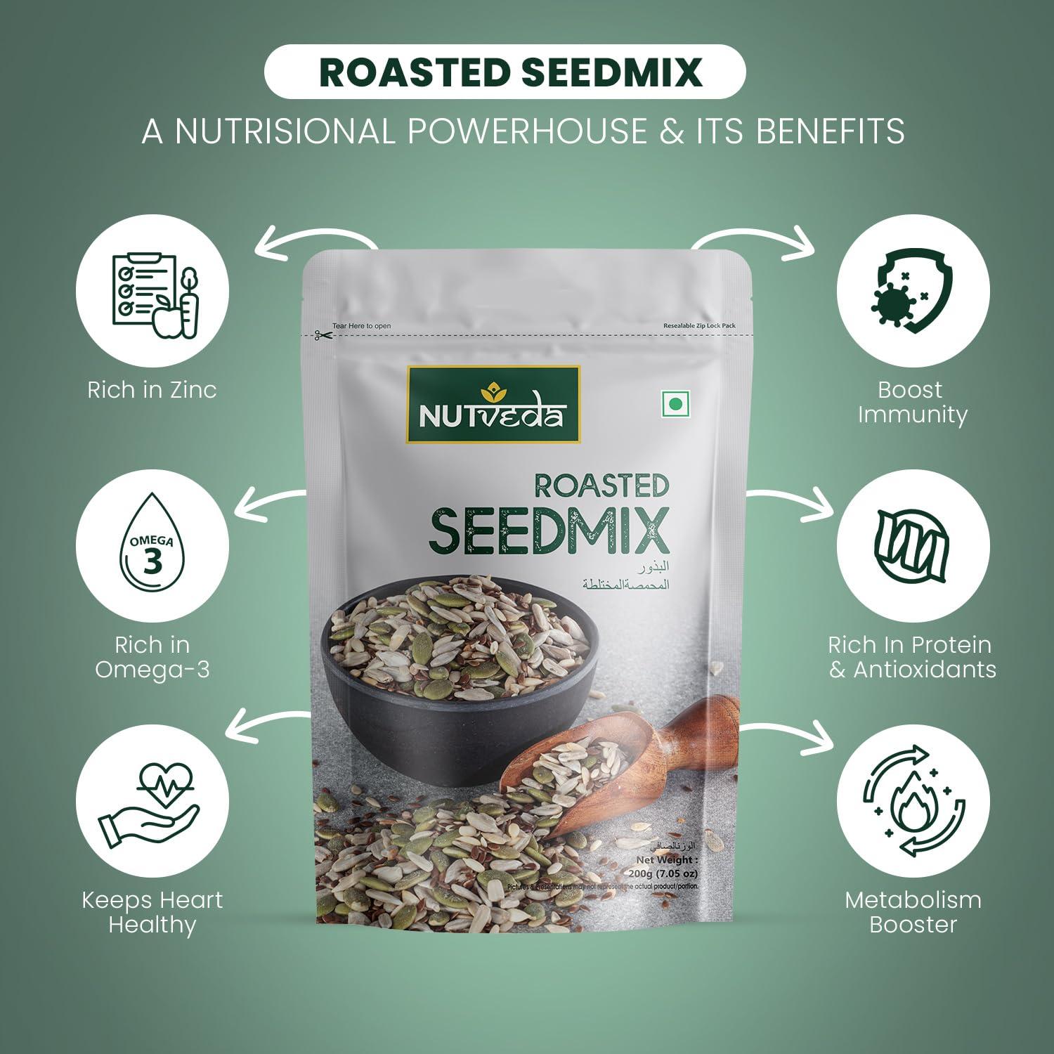 NUTVEDA NUTVEDA Roasted SEEDMIX 200g - Ready to Eat | Pumpkin Seeds | Sunflower Seeds | Muskmelon Seeds | Flax Seeds