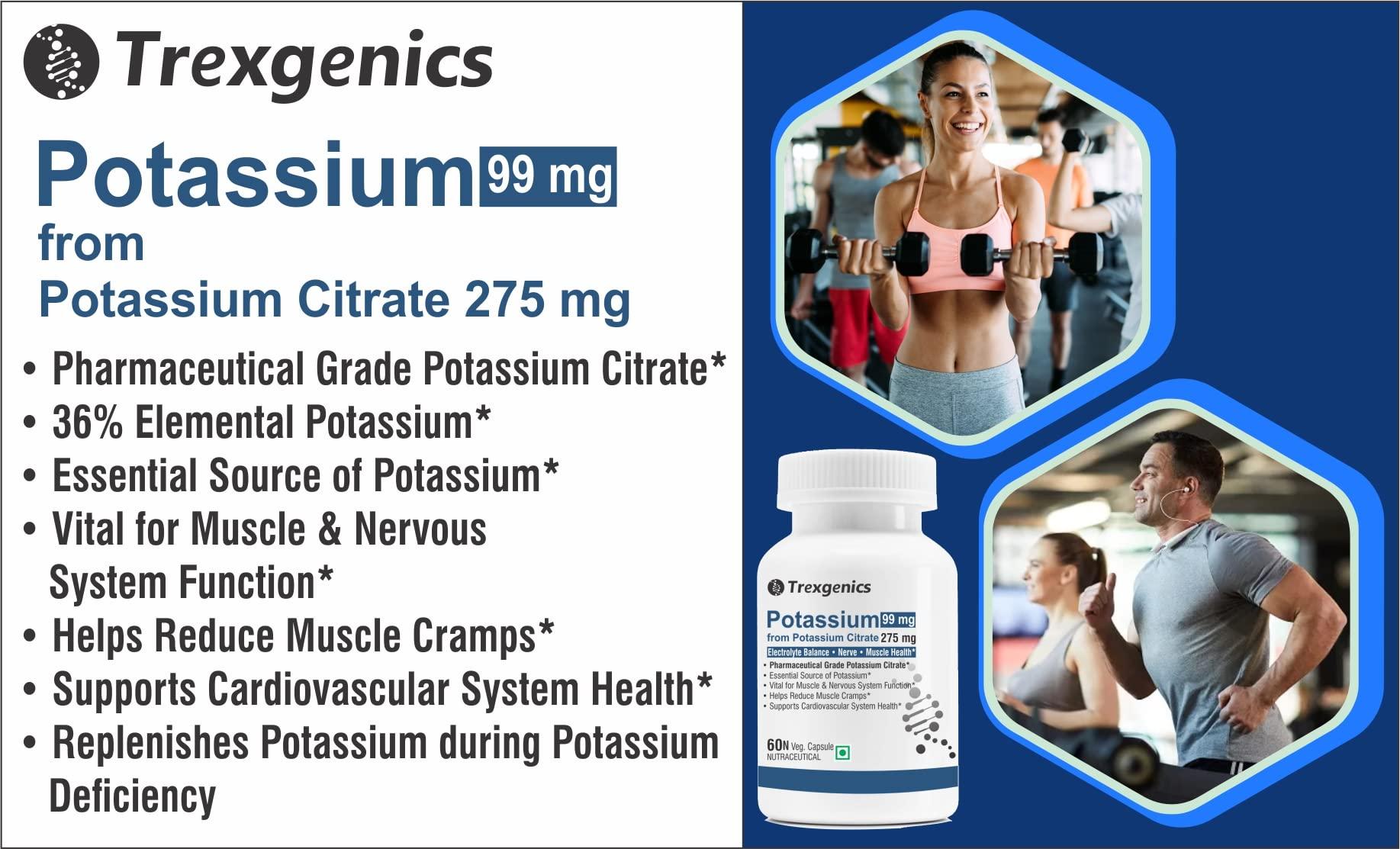 Trexgenics Trexgenics POTASSIUM CITRATE (K 99) 310 mg Electrolyte Balance, Nerve & Muscle Health VEGAN & NON-GMO (60 Vcaps) (Pack of 3)