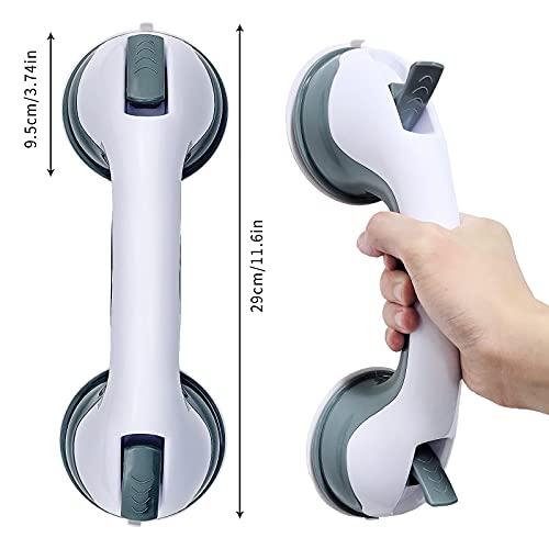 visen 12\' Portable Grab Bars for Bathroom,Ultra Grip Dual Locking Shower Handles for Elderly,Safety Suction Grab Bars for Shower,Balance Assit Hand Rail Support,Injury,Senior,Kids(Green, 12\"-Pack of 1)