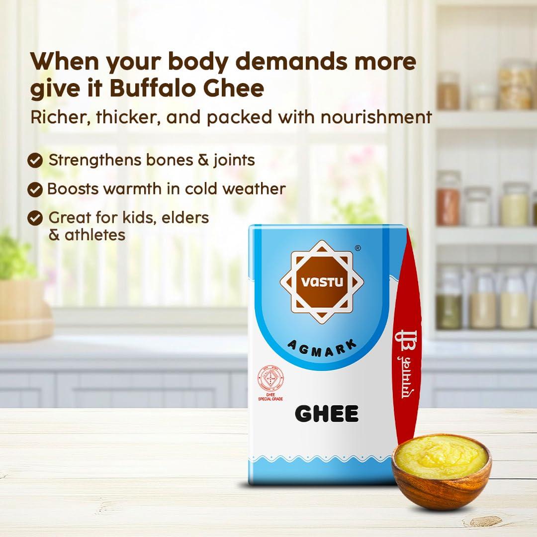 Vastu Ghee Vastu Buffalo Desi Ghee, Pure Ghee, Agmark Special Grade, Immunity Booster 500ML Tetra Pack (Pack of 1)