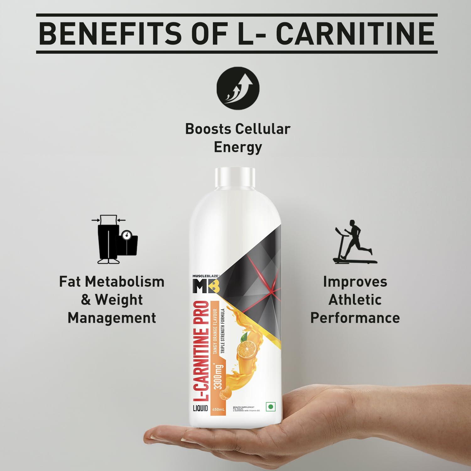 MuscleBlaze MuscleBlaze Liquid L-Carnitine PRO (Tangy Orange, 450ml) | Triple Strength Formula | 3300mg L- Carnitine