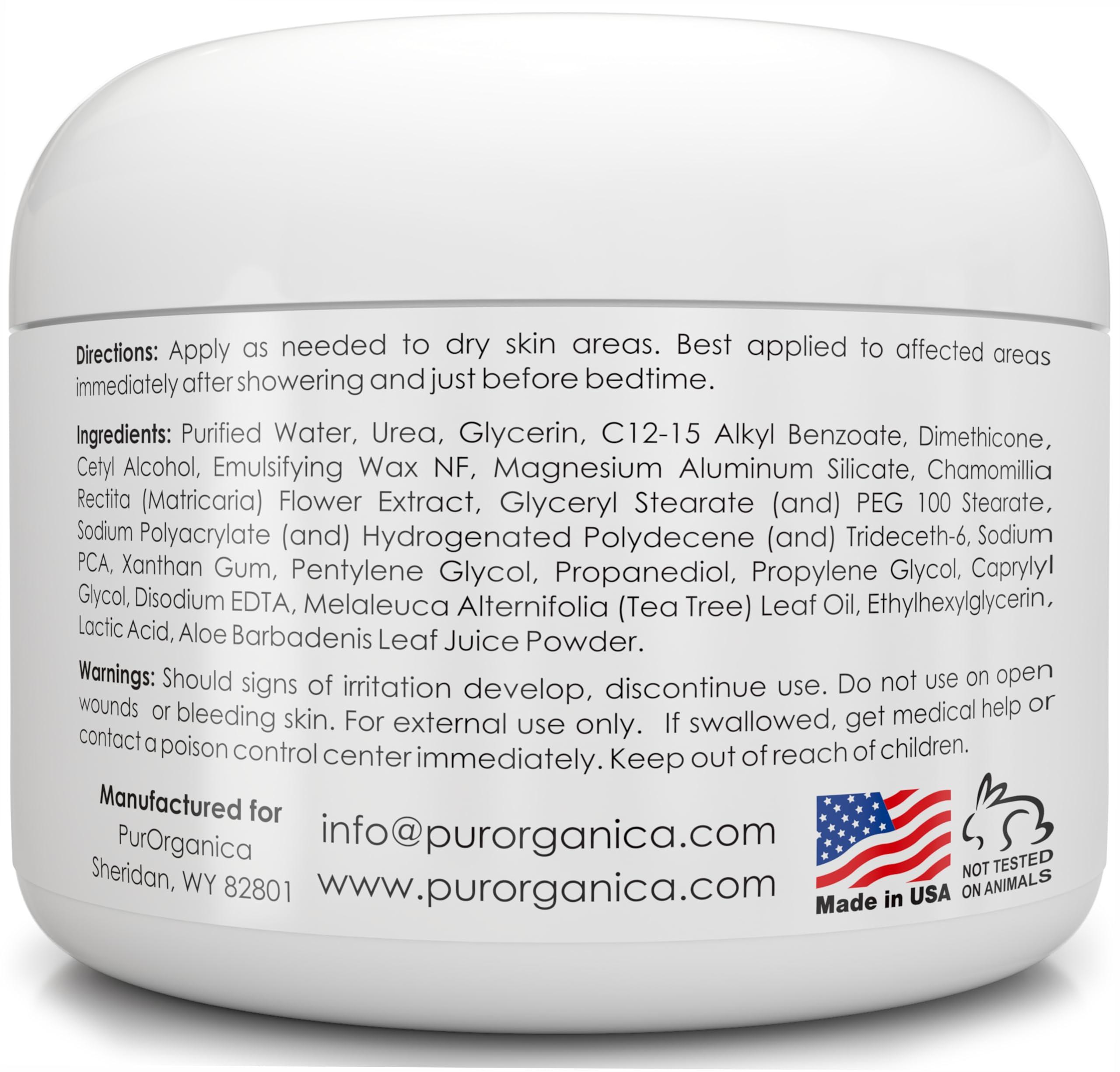 PurOrganica Pursources Urea 20% Foot Cream 4 Oz - Best Callus Remover - Moisturizes And Rehydrates Feet - Soothes Softens Thick, Cracked, Rough Dead And Dry Skin - Your 100% Satisfaction Or Money Back Guarantee