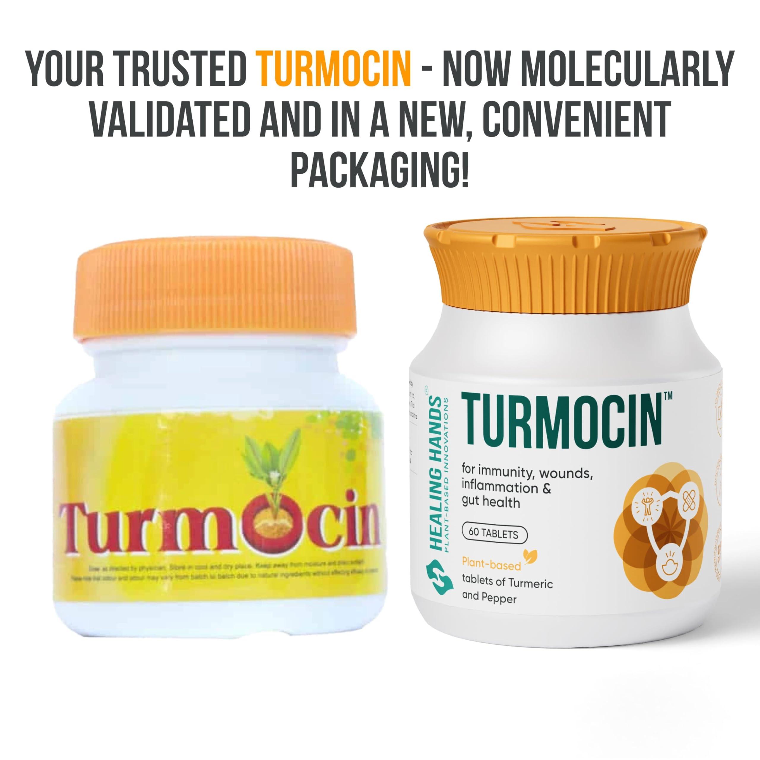 Healing Hands Healing Hands Turmocin Tablet for Effective Gut Health, Immunity, Wound Healing, Inflammation Relief with Goodness of Turmeric & Pepper, Clinically Proven, Herbal - 60 Tablets
