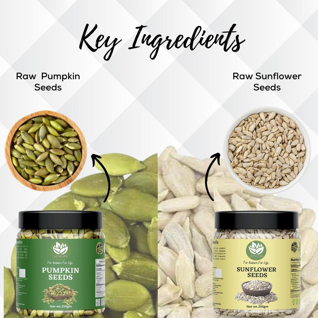 Go Vegan GO VEGAN Raw Pumpkin, Sunflower Seeds for Eating Protein and Fibre Rich Food For Immunity Booster Diet Food Pack of 2-250g (JAR Pack)