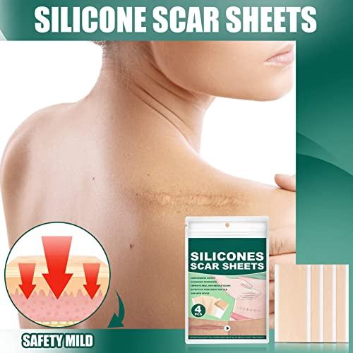 Folanda 4 Pcs Silicone Scar Sheets, Ultra Thin Breathable Silicone Gel Scar Tape, Soften and Flattens Scar Removal Strips for C-Section, Surgery, Burn and More, Skin Scar Concealing Tape