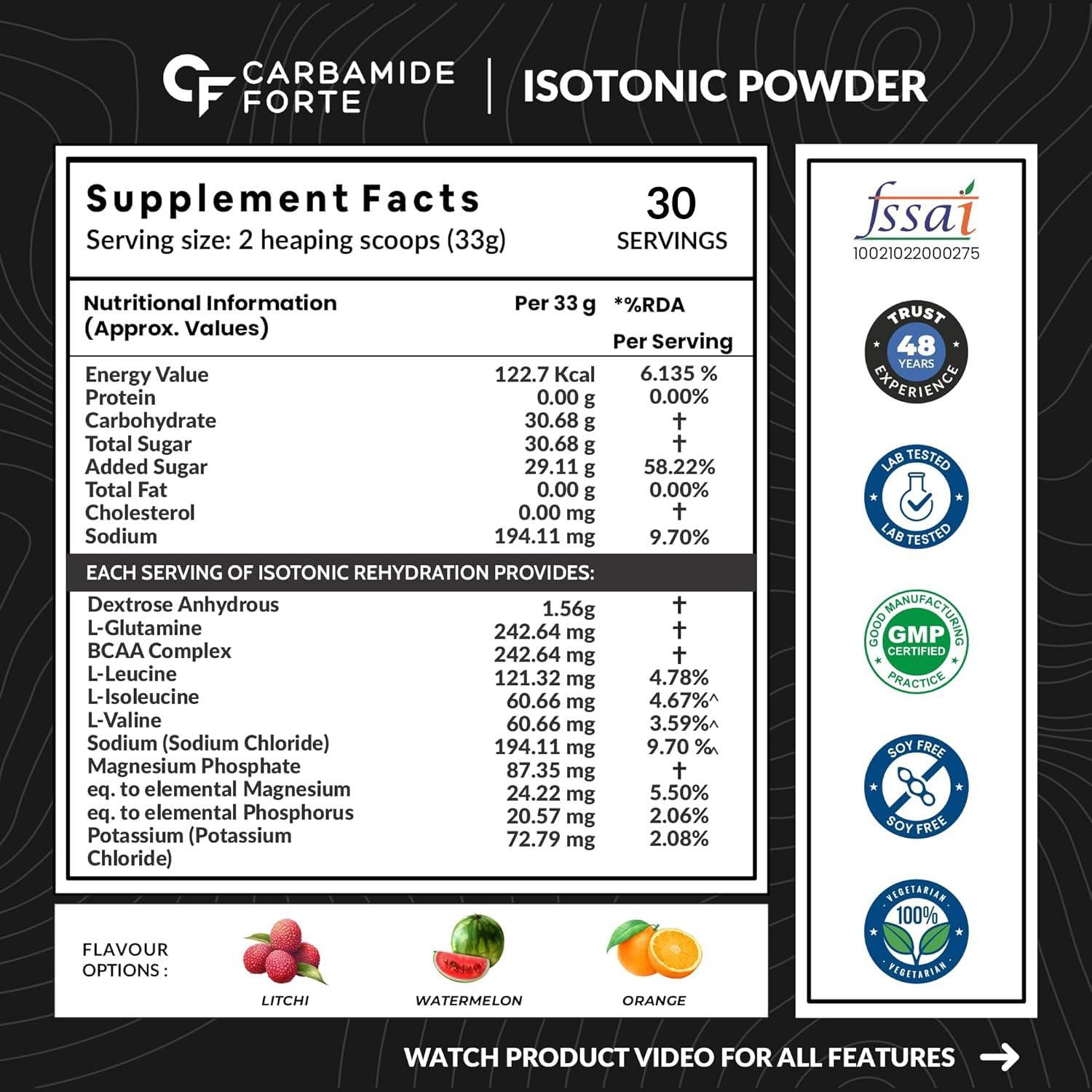 Carbamide Forte Carbamide Forte Isotonic Powder | Pre Workout Supplement For Men And Women| Instant Energy Drink for PreWorkout | Electrolytes Powder with added BCAA & L Glutamine - WaterMelon Flavour - 500g (Pack of 2)