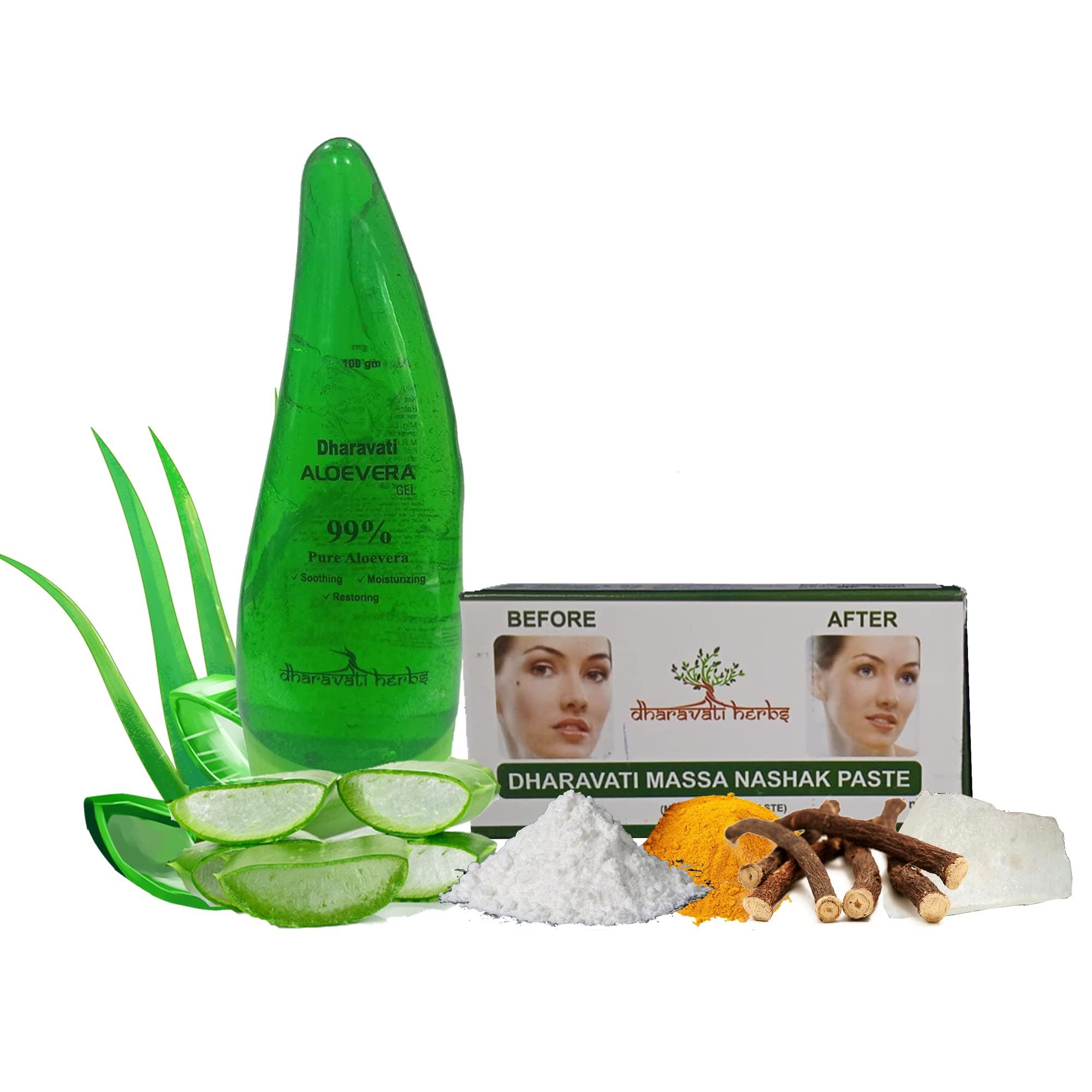 Dharavati Herbs DHARAVATI Combo Pack of Massa Removal Paste & Ayurvedic Aloe Vera Gel | Mole Removal Paste (5ml) | Ayurvedic & Herbal Aloe Vera Gel (100gm) | For Clean and Natural Glowing Skin