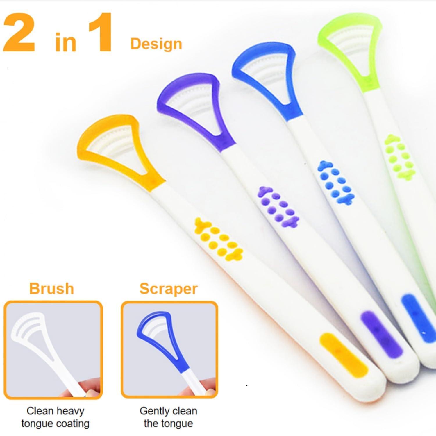 Calitate24 Calitate24 6Pcs Tongue Cleaner Brush,Abs Flexible Tounge Scraper Cleaner,Brushing And Scraping For Oral Care,Double Sided Tongue Cleaning Brush,Multicolor