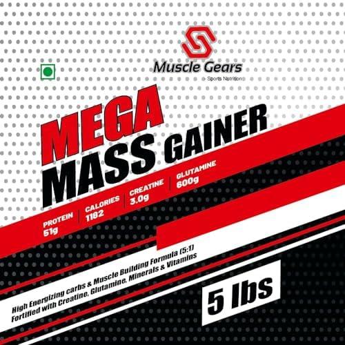 Muscle Gears Muscle Gears Mega Mass Gainer Weight/Mass Gainer Protein powder for Men & Women 5LBS, Strawberry
