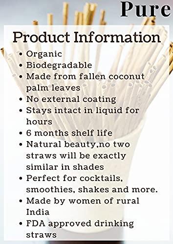 Pure Pure Coconut Leaf Straws for Drinking | 100% Natural, Biodegradable, EcoFriendly & Sustainable | Disposable Drinking Straw for Kids and Adults | Pack of 100 (5 mm diameter/140 mm Length)