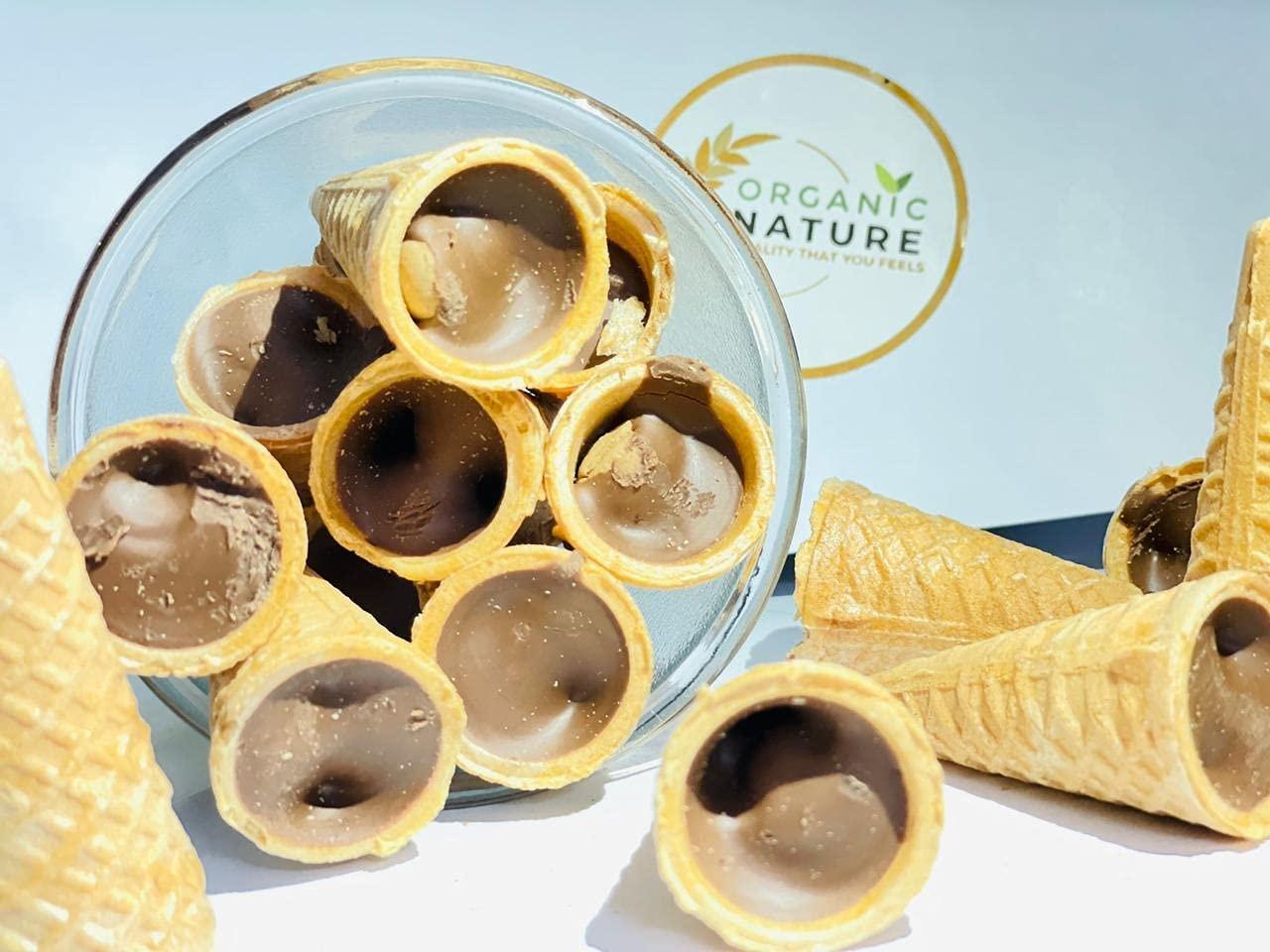 ORGANIC NATURE Organic Nature Mini Waffle cone, 25 Pieces Mini chocolate cone, Conio waffle cone snacks Ice Cream Waffle Cones, Mini Waffle Chocolate, cones for ice cream Box Pack