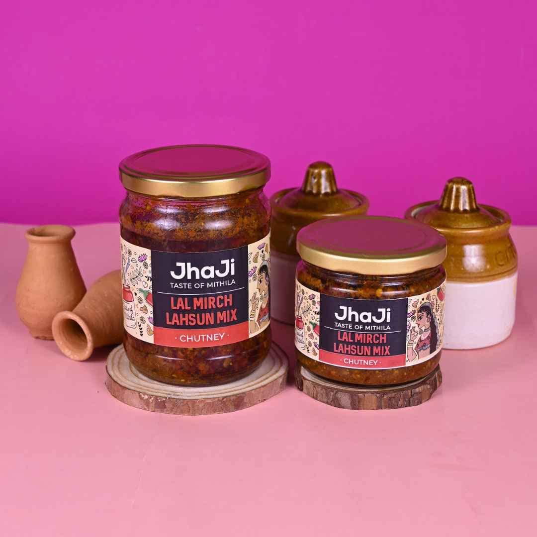 JhaJi - Taste of Mithila JhaJi - Taste of Mithila Store\'s Lal Mirch Lahsun Chutney | Bihari Style Homemade| Tangy, Spicy, Sour and Chatpata |Chopped Banarasi Lal Mirch | Sun-Dried. No Artificial Preservatives & Colors - 250g
