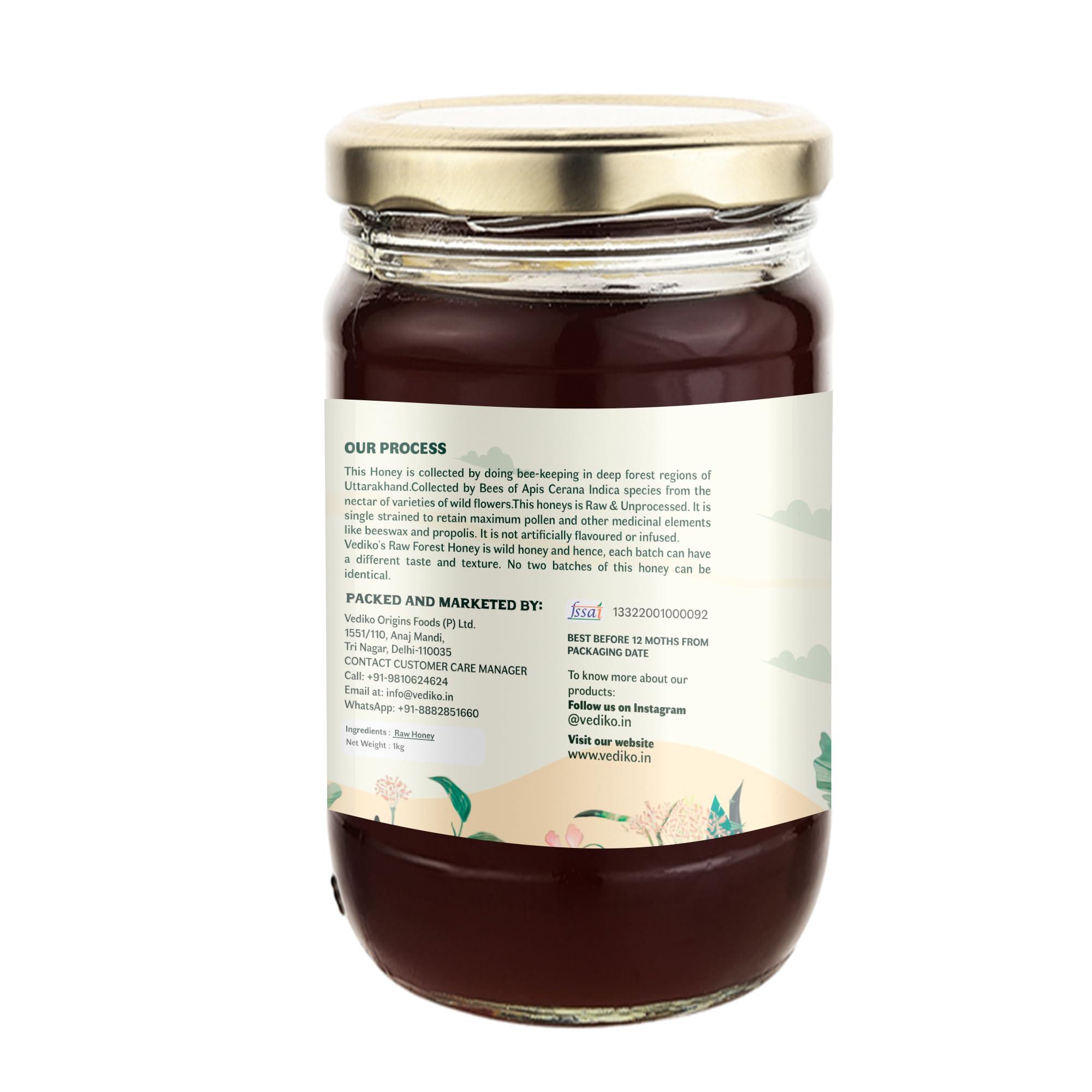 Vediko Origins Vediko Origins Farm Fresh Raw Forest Honey (1Kg) | 100% Pure And Natural Unprocessed Single Origin Basil Honey | Respiratory Booster | Chemical Free, No Sugar, No Adulteration