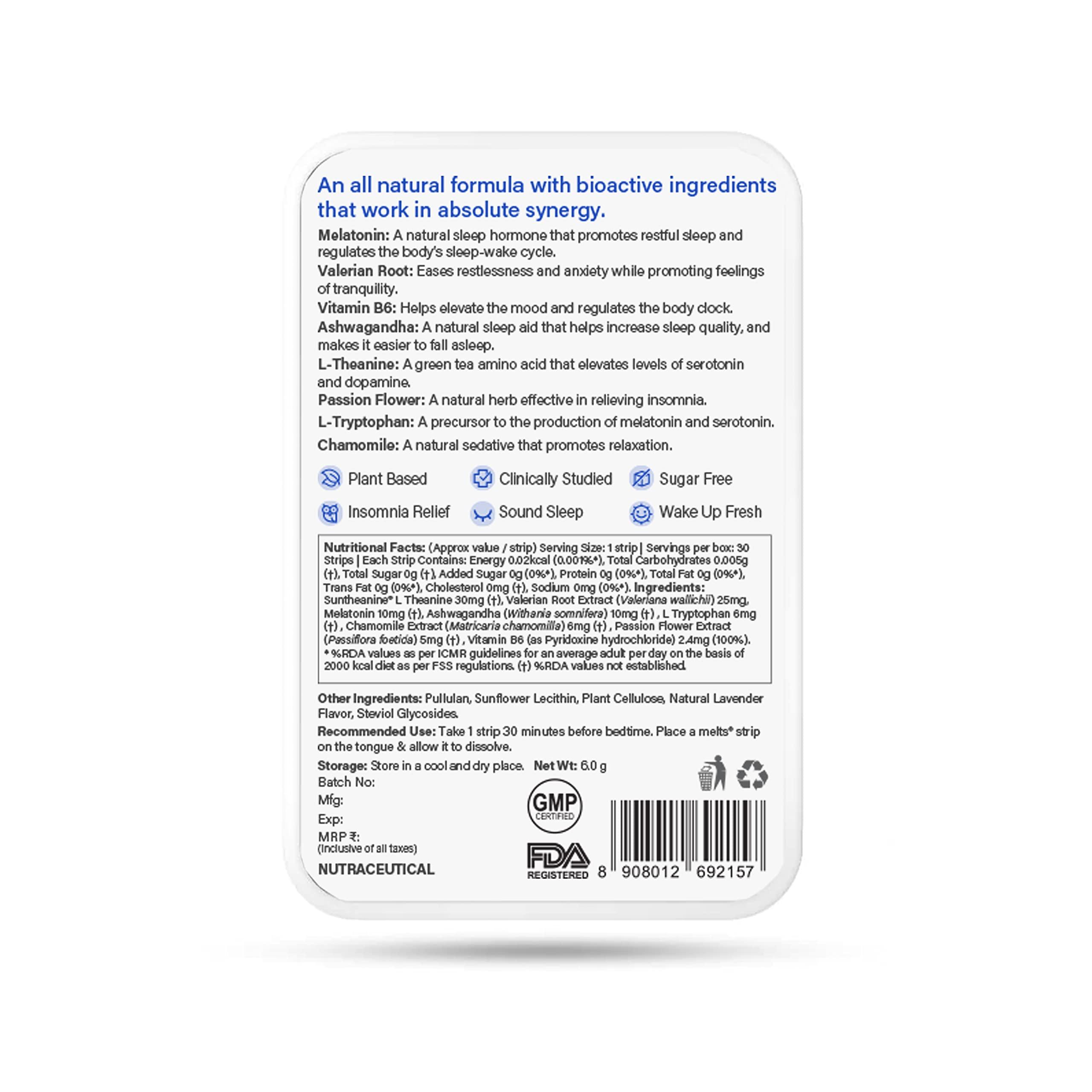 WELLBEING NUTRITION Wellbeing Nutrition Melts Restful Sleep Strips | Plant-Based Melatonin 10mg for Better Sleep & Stress Relief with Chamomile, Tagara, L-Theanine | Helps You Fall Asleep Fast | 60 Oral Thin Strips