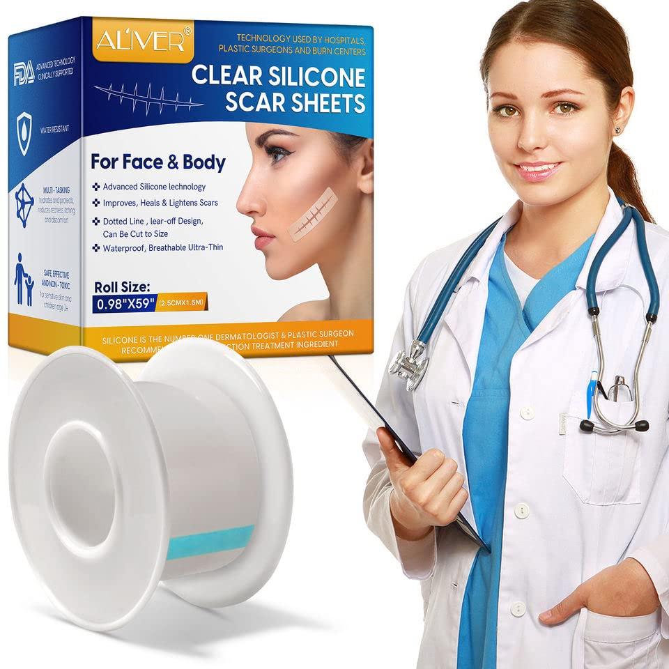 BOXANIA Boxania® Clear Silicone Scar Sheets, Silicon gel sheets for Scars Transparent Medical Silicone Gel Tape for Scar Removal, Silicone Scar Tape Roll For Hypertrophic Scars and Keloids Caused by Surgery