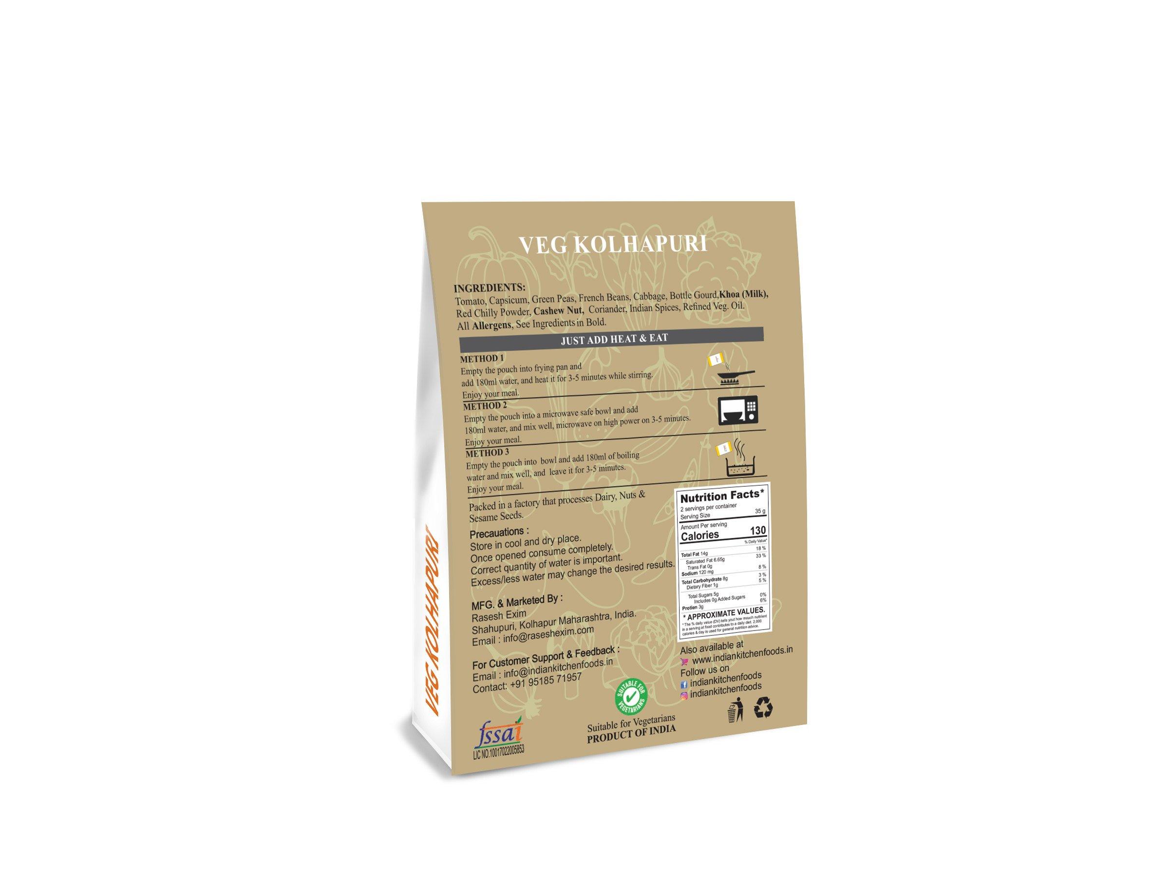 Indian Kitchen Foods Indian Kitchen Foods Veg. Kolhapuri - Freeze Dried, Gluten-Free, Ready-to Eat Indian Vegetarian Meal