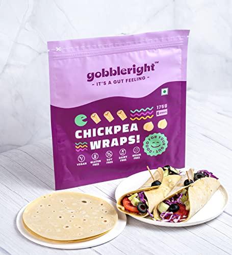 GOBBLERIGHT GOBBLERIGHT Gluten Free Tortilla Chickpea Wraps - Pack Of 2 (12 Wraps)/Gluten Free, Vegan, Dairy Free, Soya Free, Grain Free/Best For Burrito, Wraps, Tortilas, Tacos, Shawarmas And Rolls, 350 Gram