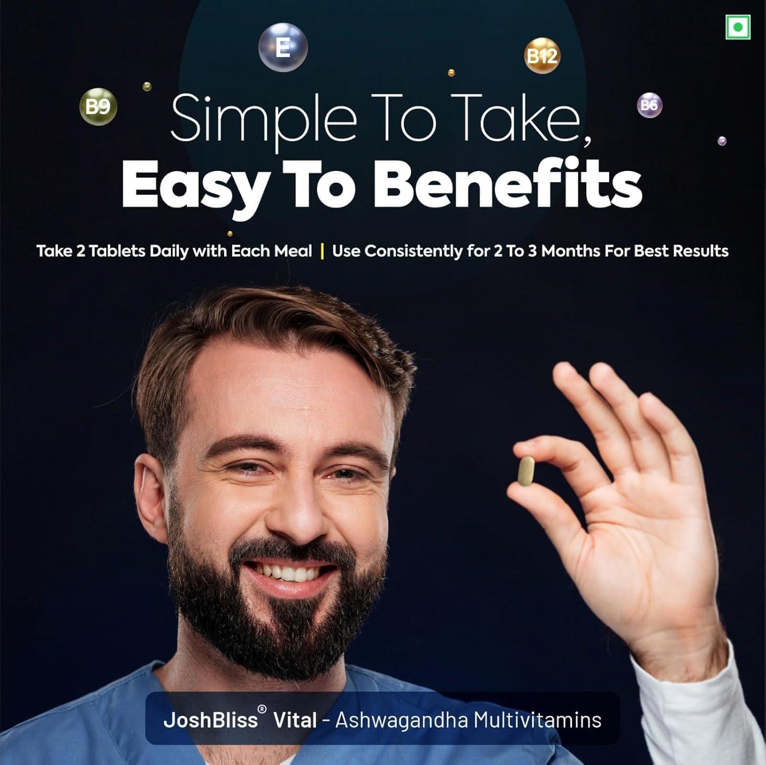 Bliss Welness Bliss Welness Pure Ashwagandha 1000mg + Multivitamins | Strength Vitality Stress Relief | General Wellness Rejuvenates Mind & Body Anti Anxiety Health Supplement - 60 Vegetarian Tablets