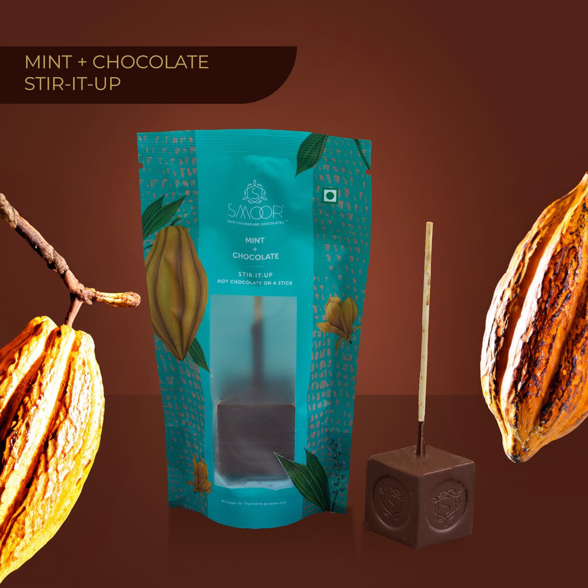 SMOOR SMOOR Stir-it-Up Mint Hot Chocolate Cubes | DIY dissolvable hot chocolate on a stick | 1 cube makes 1 cup hot chocolate |Perfect For Snacking & Gifting | 90gm (Pack of 3) (Mint)